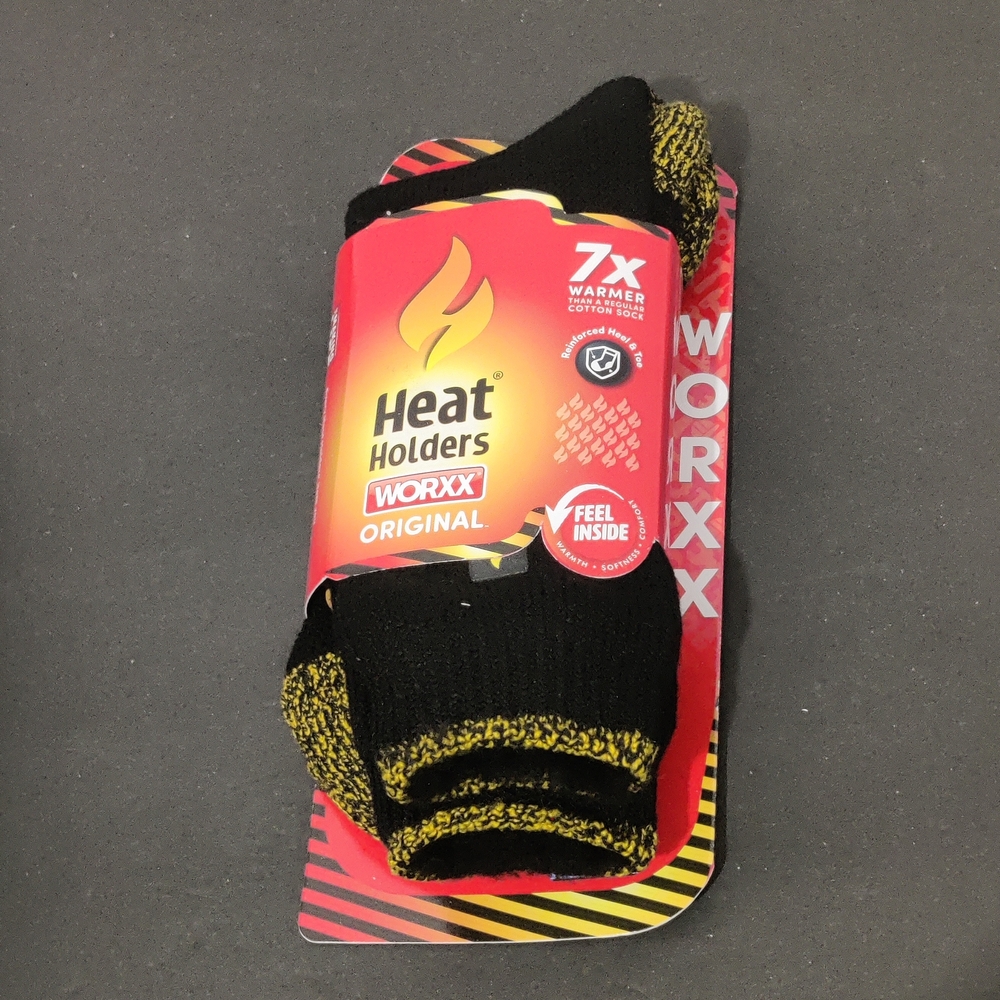Heat Holders Worxx Socks Men’s size 7-12 Reinforced Heel & Toe Black/Yellow New